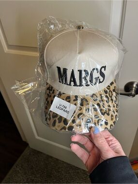 Cream Baseball Cap with Leopard Brim